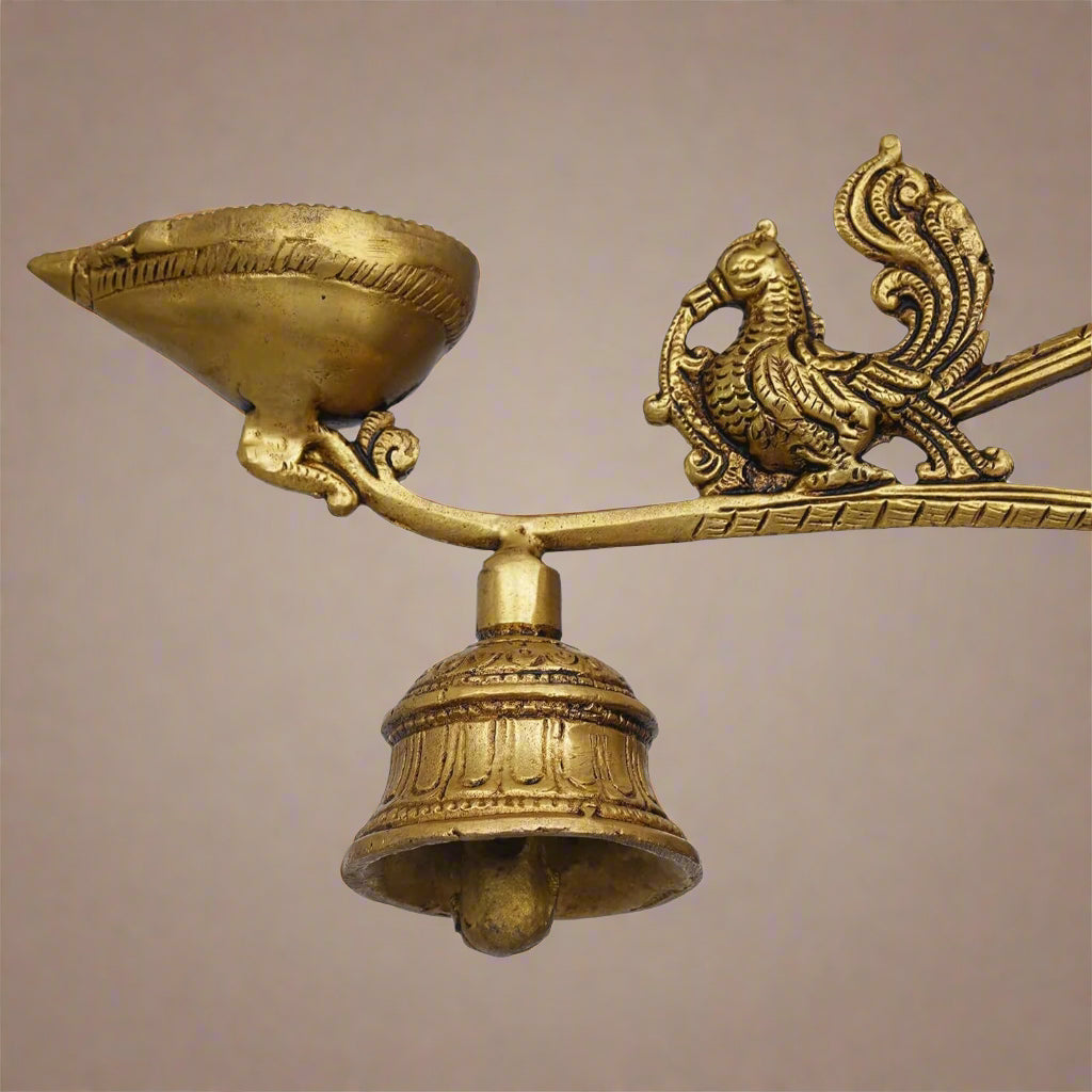 Brass 4.5 Inch Peacock Shape Bell Diya for Daily Pooja Mor Design Deepak for Mandir Temple Aarti